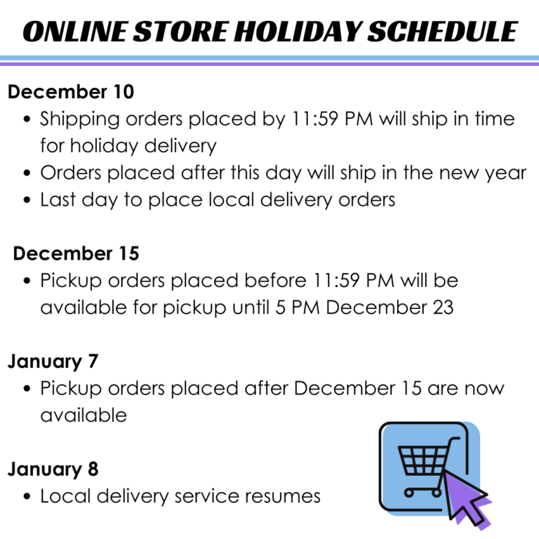 Black text on white background with blue, purple, and black shopping cart and arrow graphic in the lower right corner.