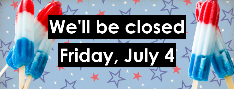Red, white, and blue ice pops on a red, white, and blue star pattern background. White text on black rectangles.